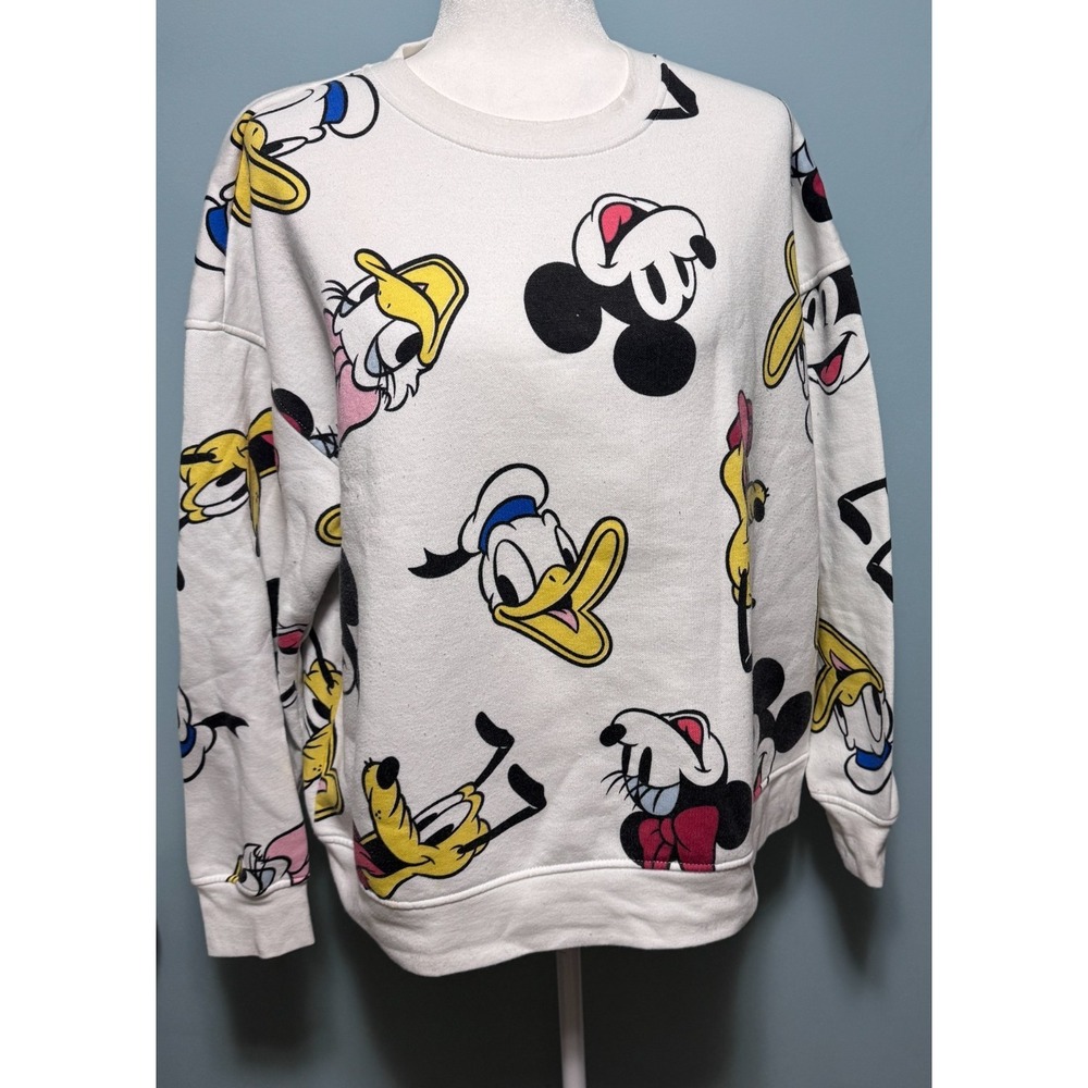 Primark Disney Minnie Pluto Mickey Women L Oversize Sweatshirt Crew Pullover
